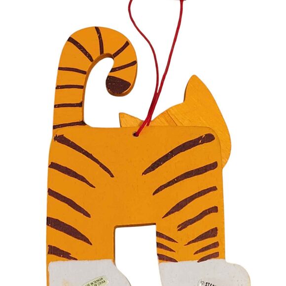 Vintage 1983 Wooden Cat Christmas Ornament Stephanie Siegel Hand Painted - Picture 3 of 5